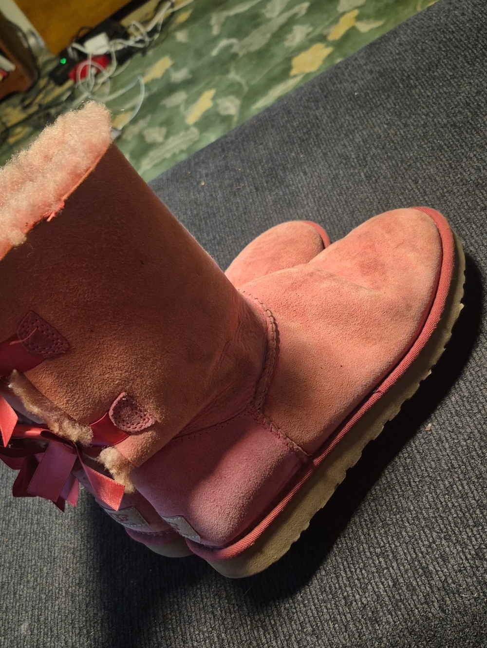 UGG Pink Suede Shearling Boot with Back Bows